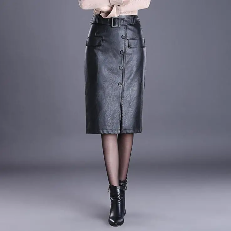 Юбка женская однотонная на пуговицах с завышенной талией до колена M 4XL|Женские