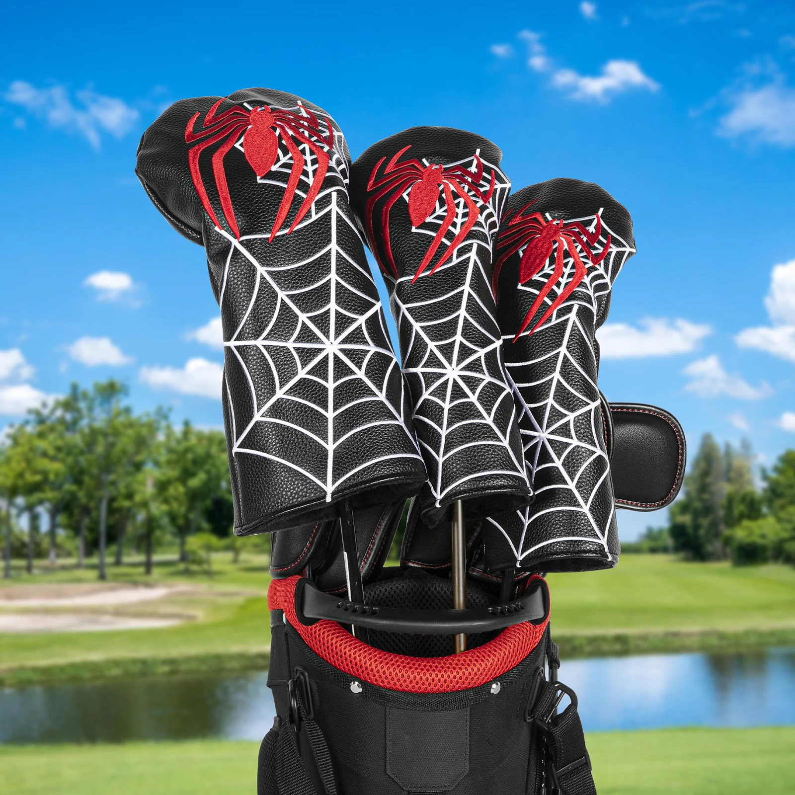 

Premium PU Leather Golf Wood Head Covers No. 1 3 5 UT Wood Driver Headcover Spider Embroidery Waterproof Golf Club Headcovers