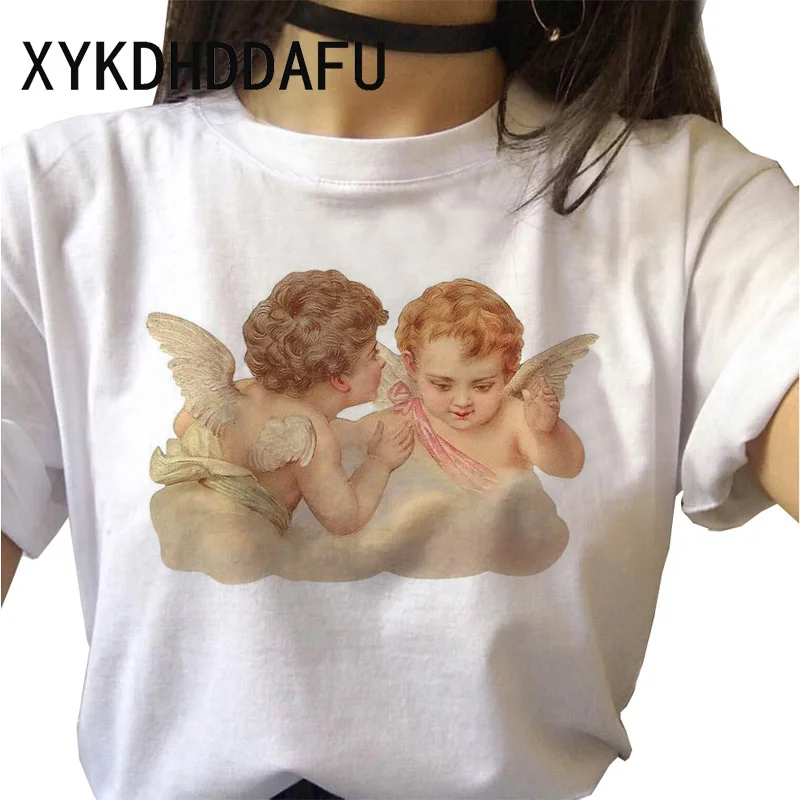 Женская футболка с короткими рукавами Angel модная Винтажная круглым вырезом и