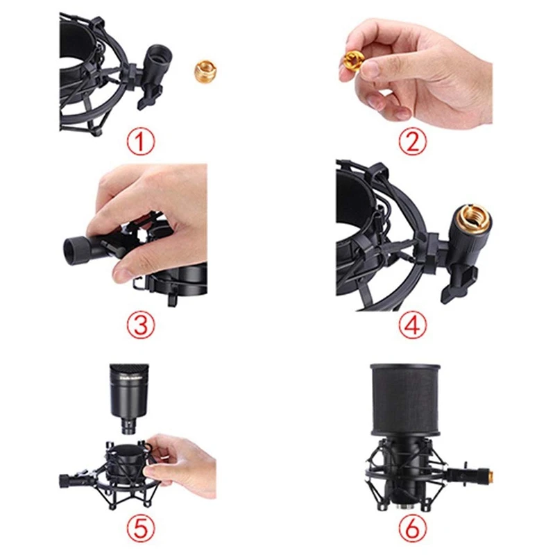 

Microphone Shock Mount with Microphone Filter Windsn Suspension Shock Mount Holder Clip