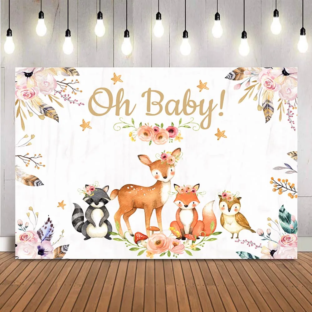 

Oh baby shower backdrop animals safari jungle birthday party decoration background for newborn baby shower photo booth backdrops