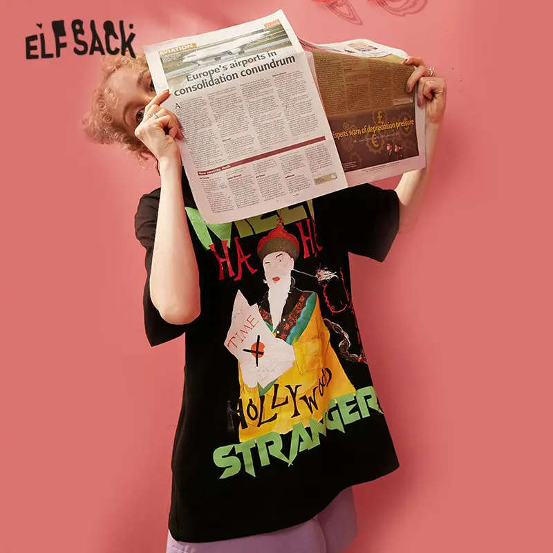 Женские повседневные футболки ELFSACK белые свободные с оригинальным графическим