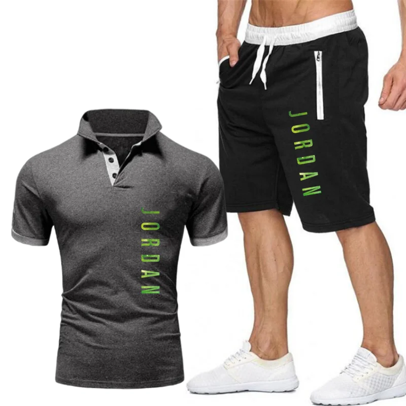 

Men's casual suit 2 PCS quick-drying polo shirt short sleeve T-shirt striped shorts suit men's sportswear summer sportswear