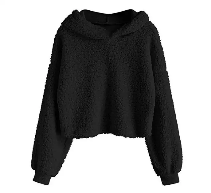 

Women Lumbar Solid Color hoodie 2018 Round Neck Casual Loose Long Sleeve crop top Sweatshirt Tops Blouse cropped tumblr