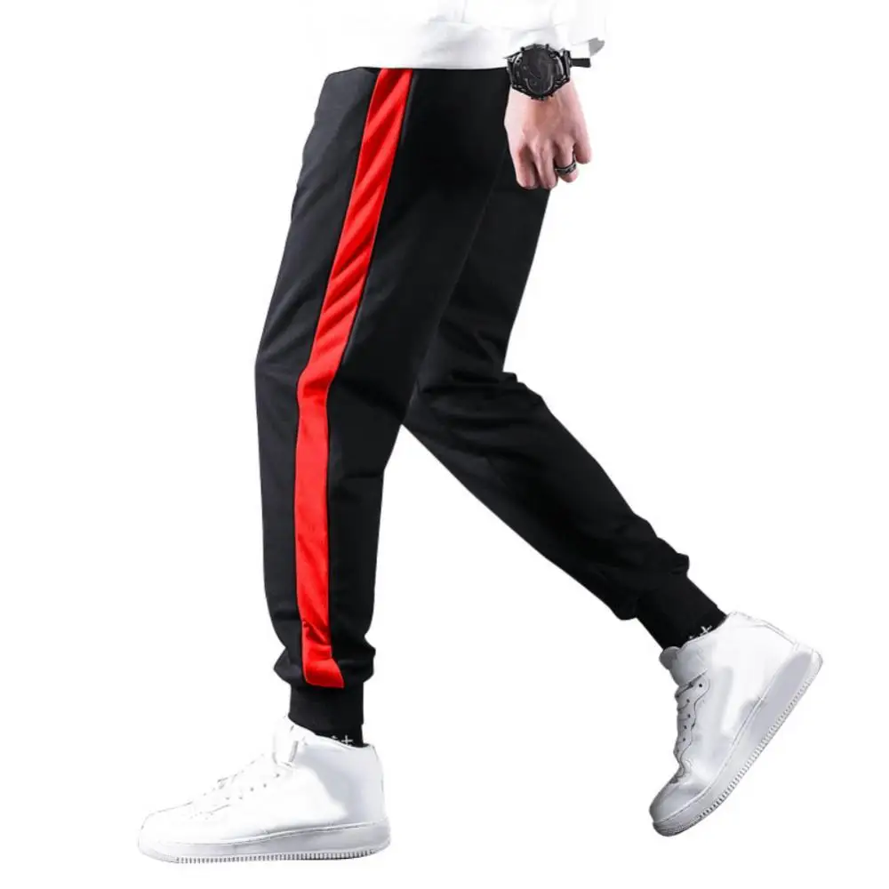 

Men Casual Pants Sporty Men Color Block Ankle Tied Long Elastic Cotton Pants Men Running Trousers Men's Clothing 2021