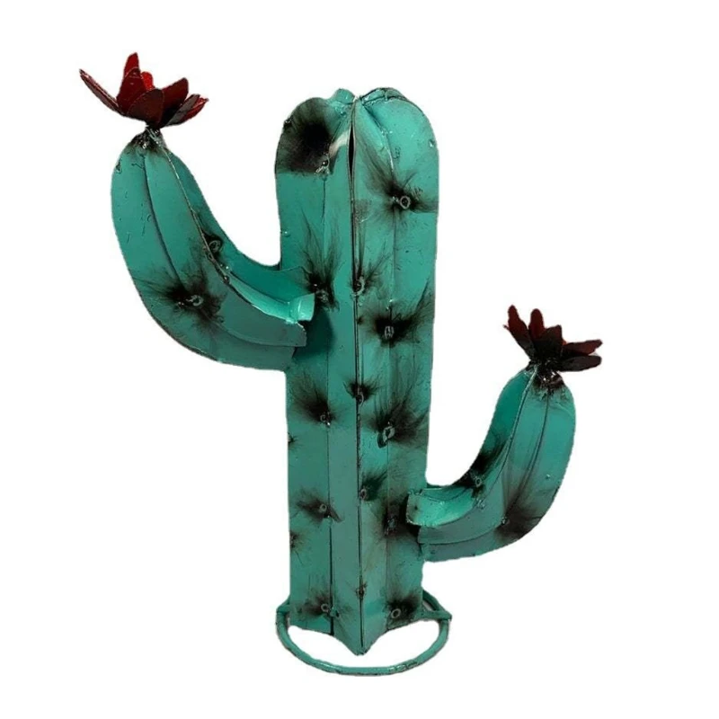

Mini Metal Cactus Sculpture Rustic Hand Painted DIY Garden Art Saguaro Desert Plant Statue Yard Ornament Decoration
