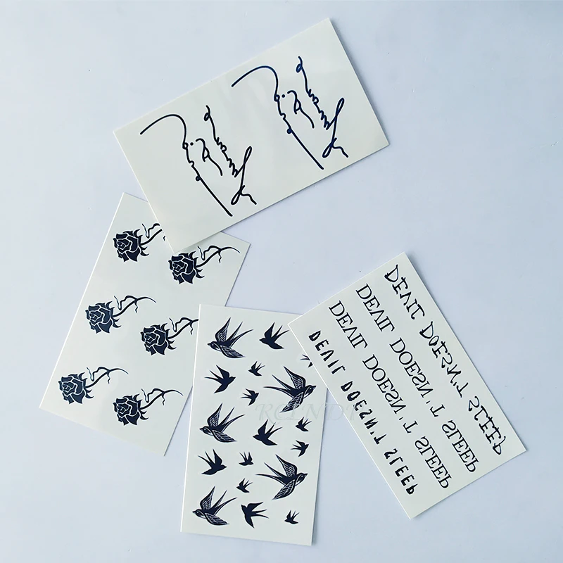 Водонепроницаемая Временная тату-наклейка линия тотемный Цвет Цветок Птица