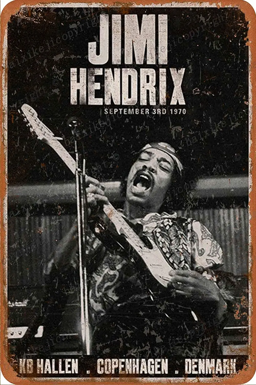 

Jimi Hendrix Copenhagen Concert Poster Tin Sign Vintage Metal Sign Poster Home Wall Decor Cafe Bar Pub Club Gift