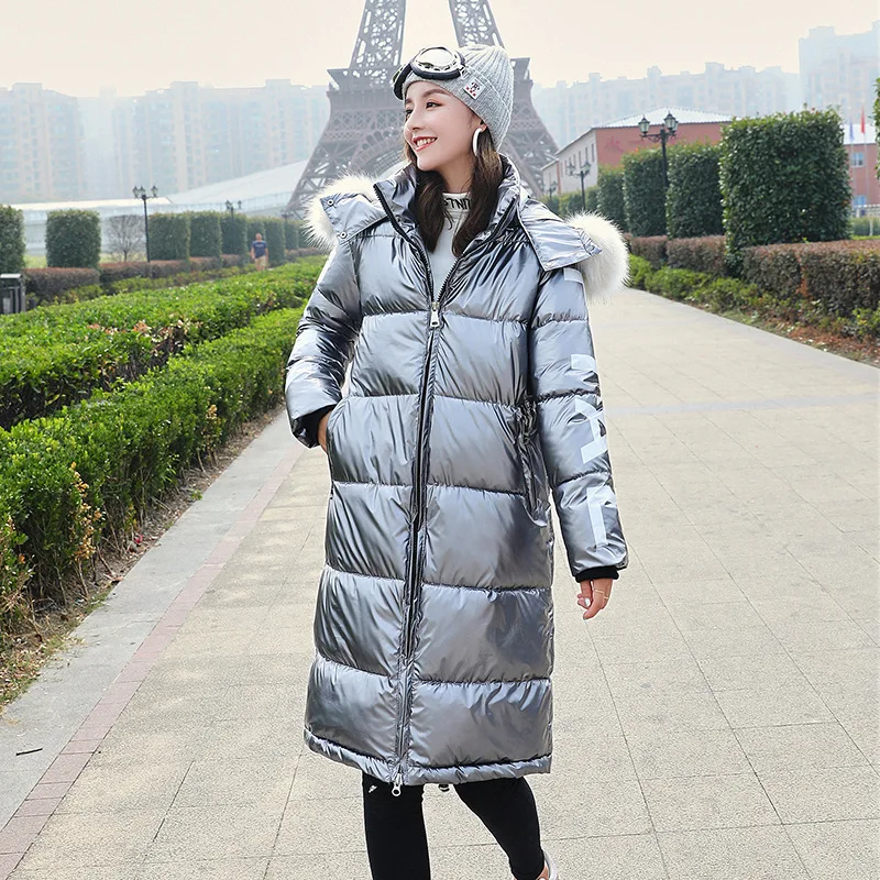grey 20 ° Зимняя Толстая теплая парка с капюшоном, меховые куртки, женский пуховик, ветронепроницаемая Глянцевая Свободная Женская хлопковая куртка, верхняя одежда для девушек - Цвет: grey