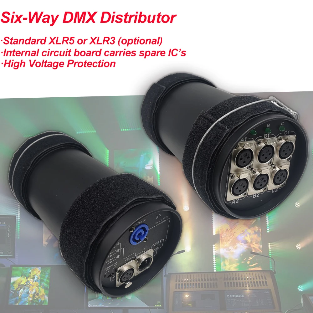 Truss Splitter 6DX DMX Distributor DMX512 Standard Signal Amplifier Splitter Repeater 85V 265V XLR 3/5Pin  With One Inpu