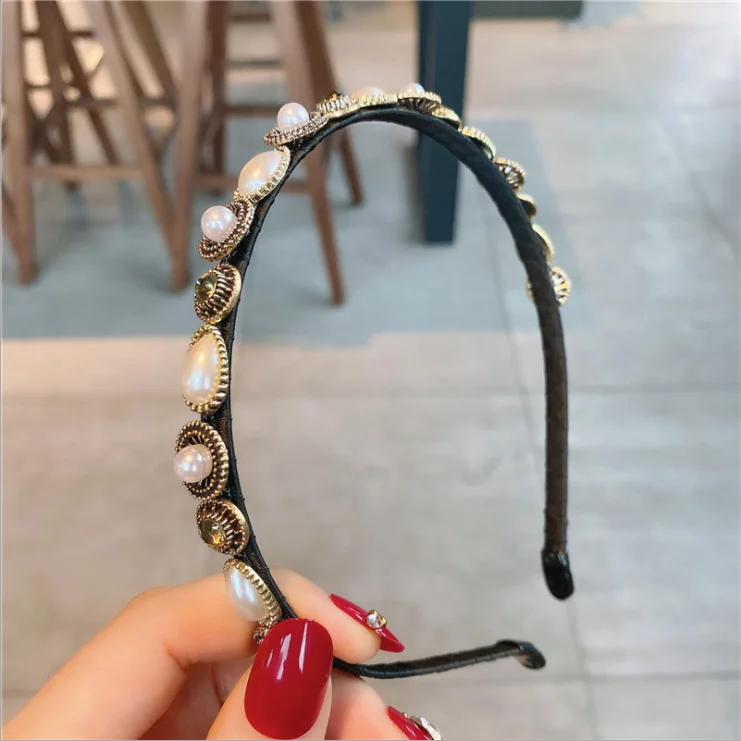

Exquisite crystal luxury baroque hairbands palace pearl Czech drill headbands