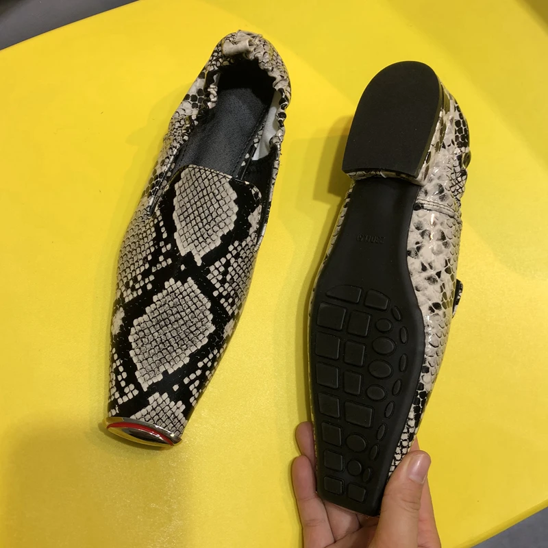 

Bailamos 2021 Spring Square Toe Ladies Vintag Flat Shoes Women Slip On Ballerina Shallow Ballet Flat Zebra Pattern Brand Shoes