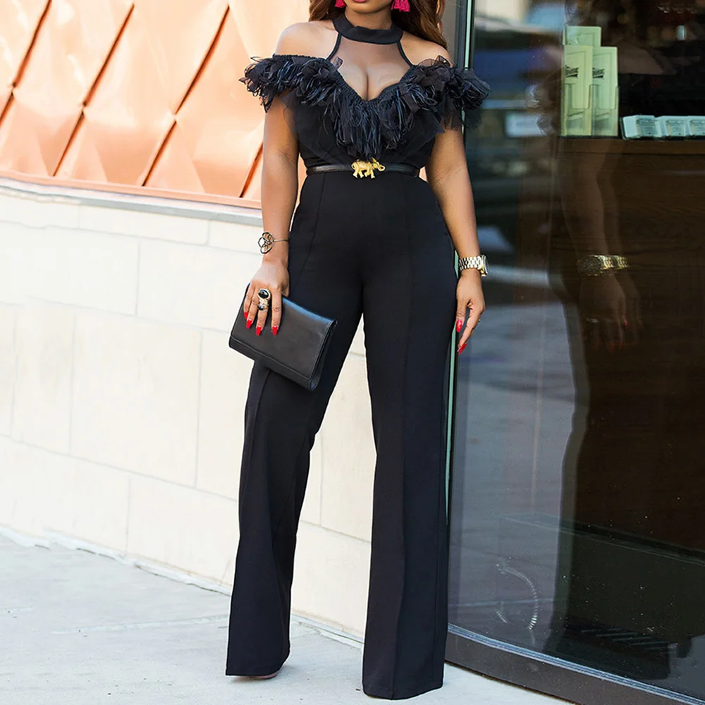 Сексуальный черный кружевной женский комбинезон с лямкой на шее открытыми