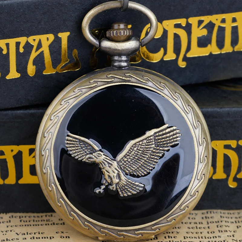 

Steampunk Engraved Eagle Quartz Pocket Watch Analog Pendant Necklace Chain Watch Pocket Watch for Men Women Gifts