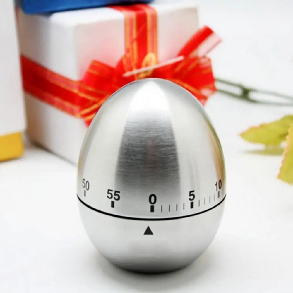 

Portable Metal Timer Attractive Stainless Steel Anti-slip Bottom 60 Minutes Egg-shaped Manual Reminder Timer egg type