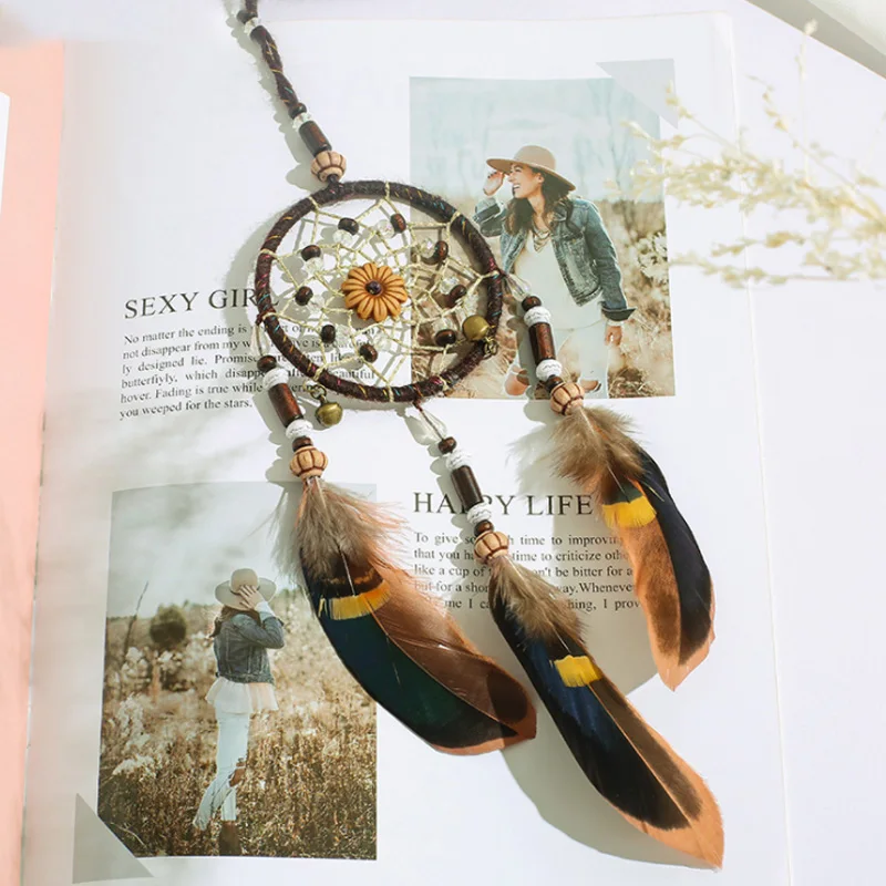 Handmade Wood Bead Sunflower Royal Blue Brown Eagle Feather Dreamcatcher Car Ornaments Decoration Birthday Gift XR045 | Дом и сад