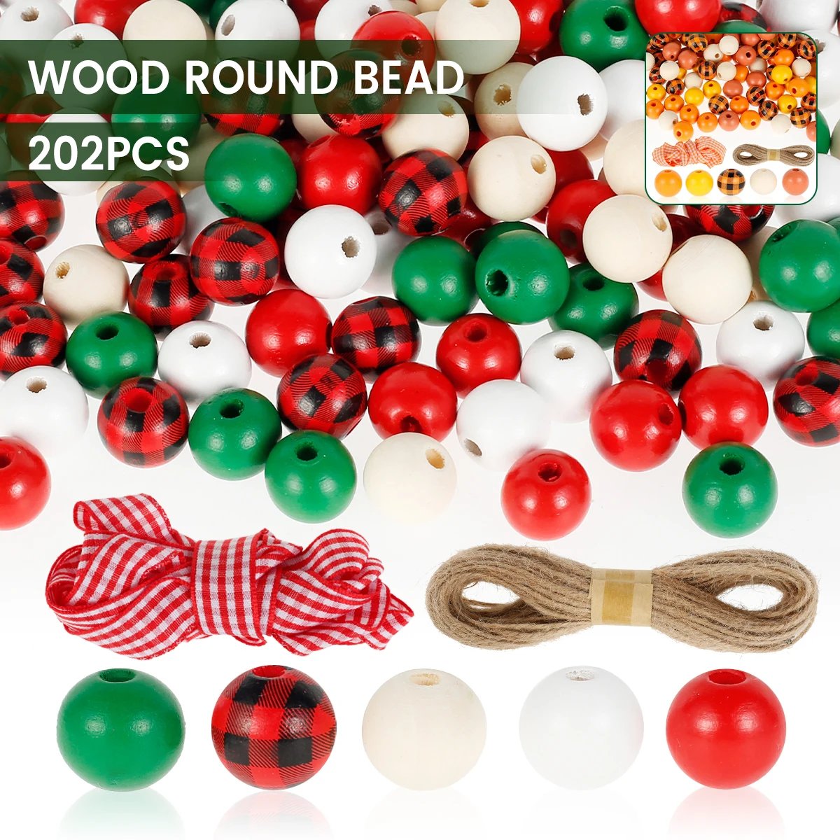 

200pcs Round Wooden Beads Colorful Ball Spacer Beading Natural Wood Beads For Jewelry Making DIY Making Craft Supplies Xmas Gift
