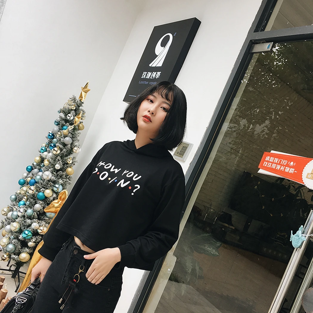 Женские друзья Толстовка How You Doin панк Свободный укороченный топ Poleron с длинным