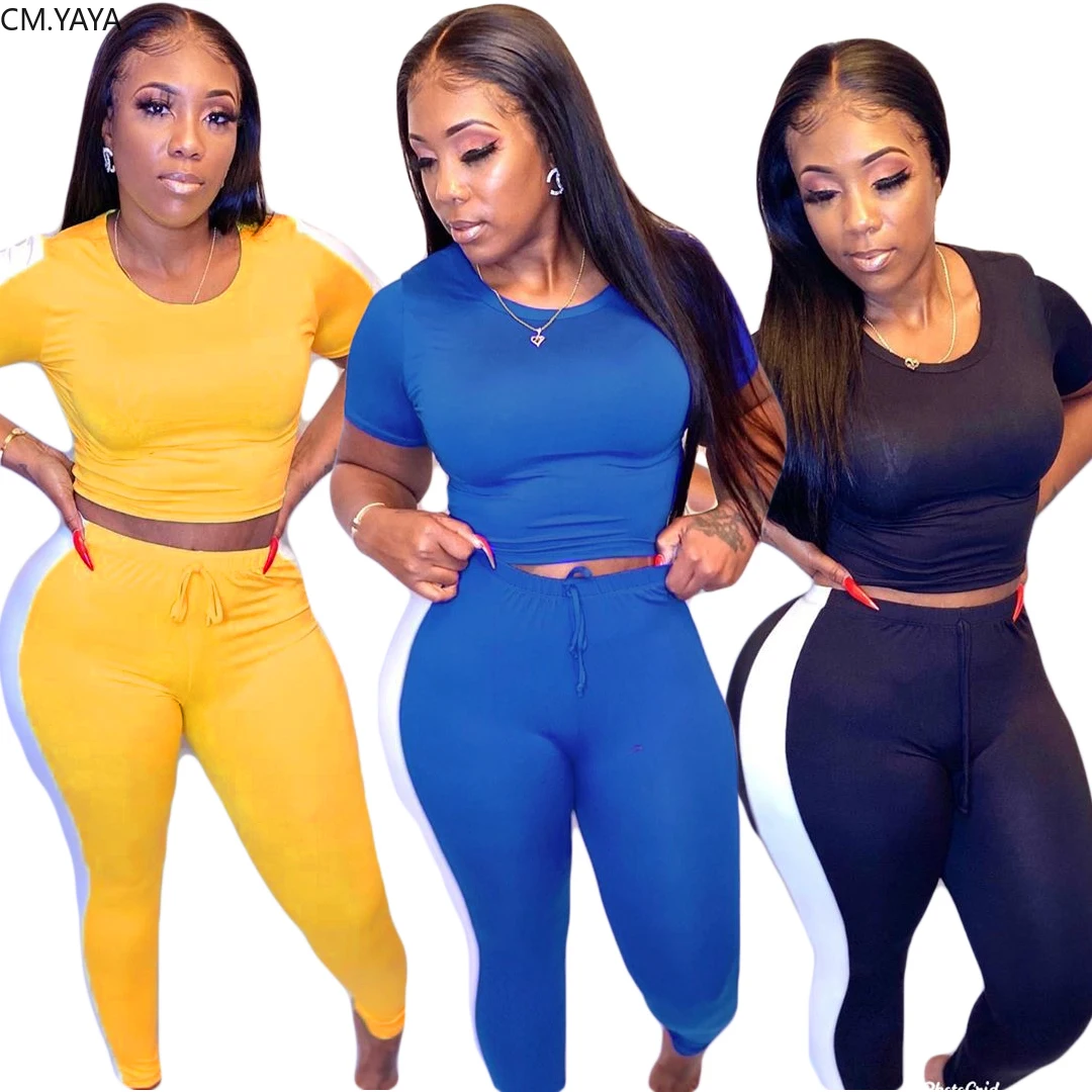 Женский спортивный костюм из двух предметов комплект топ с коротким рукавом и