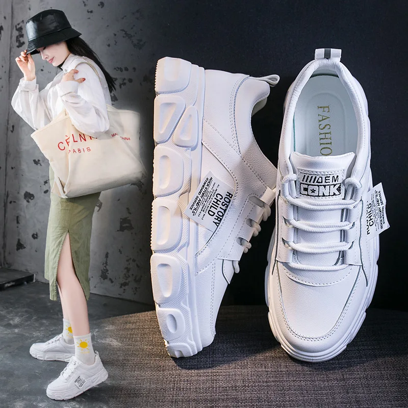 

Sport Shoes Woman 2020 Fashion Solid Sneakers Women Running Shoes Breathable PU Flats Lace-up Shoes Women Sneakers Plus Size