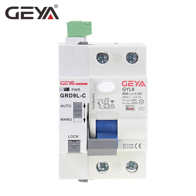 GEYA 6KA ELCB RCCB 2P автоматическое устройство повторного отключения дистанционный выключатель автоматический выключатель RCD 40A 63A 30mA