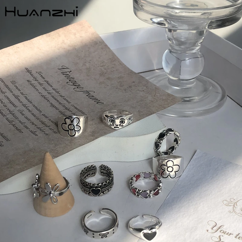 HUANZHI 2020 новые корейские винтажные металлические кольца серебряного цвета с
