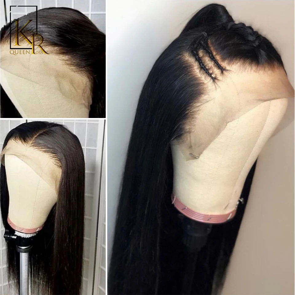 130% плотность прямые 13X4 кружевные передние человеческие волосы парики для черных - Фото №1
