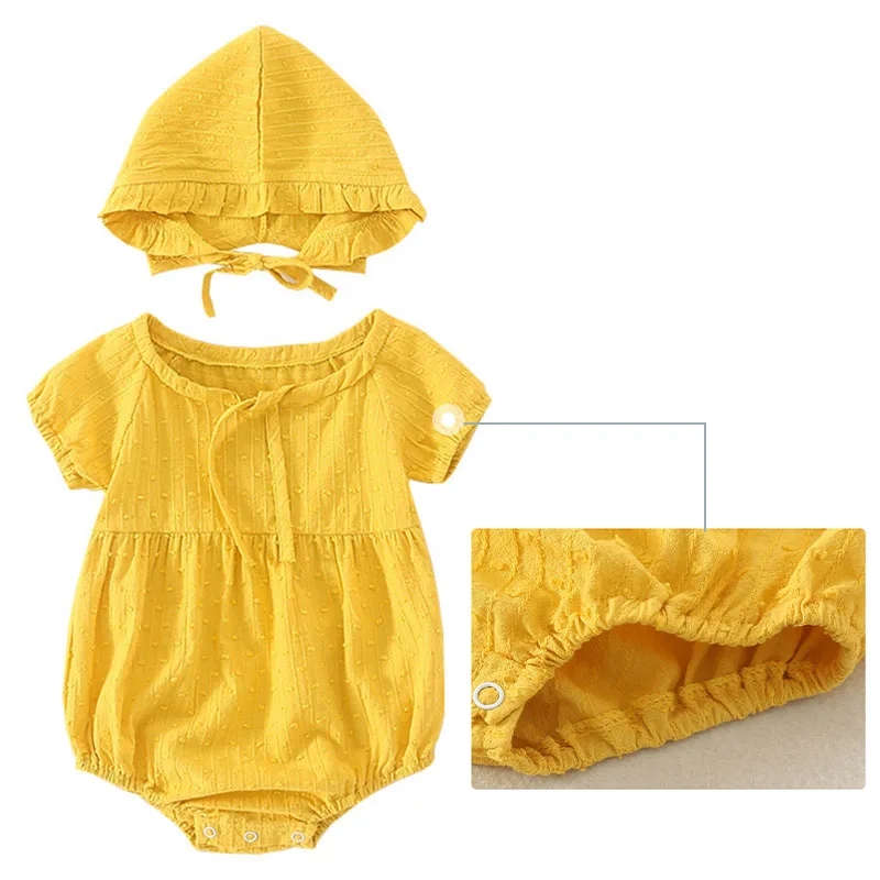 

Summer Baby Girl Clothes With Hat Solid Color Princess Baby Romper Infant Girl Clothes Jumpsuits Baby Onesie Overalls 6-18M