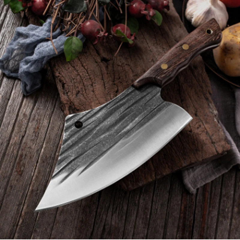 Мясной нож ручной работы кованый стальной для мясника поварской из нержавеющей