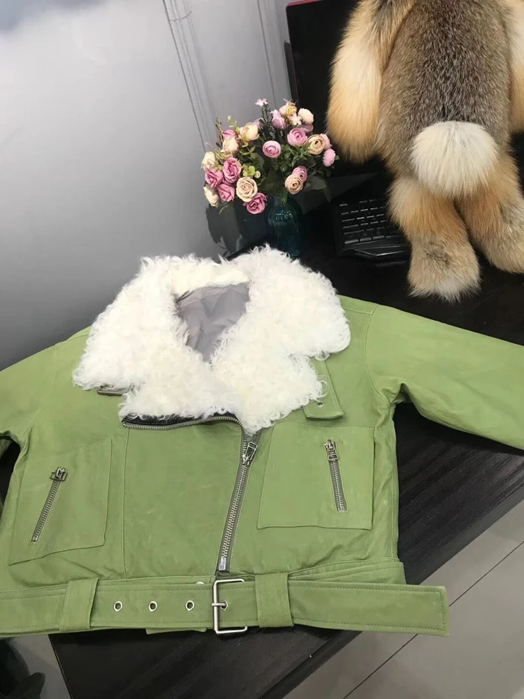 Женские пуховики из натуральной овечьей кожи, модные ветровки из овечьей кожи, женские куртки с меховым воротником