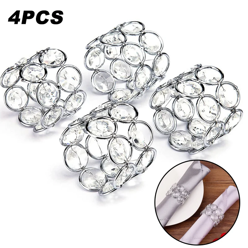 

4Pieces Set Crystal Napkin Buckle Ring Beads Rings Dining Table Decoration Wedding Decor