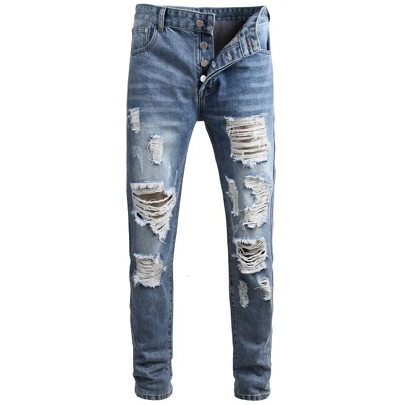 

Men's denim straight-leg pants ripped holes nostalgic street personality trousers Jeans for men