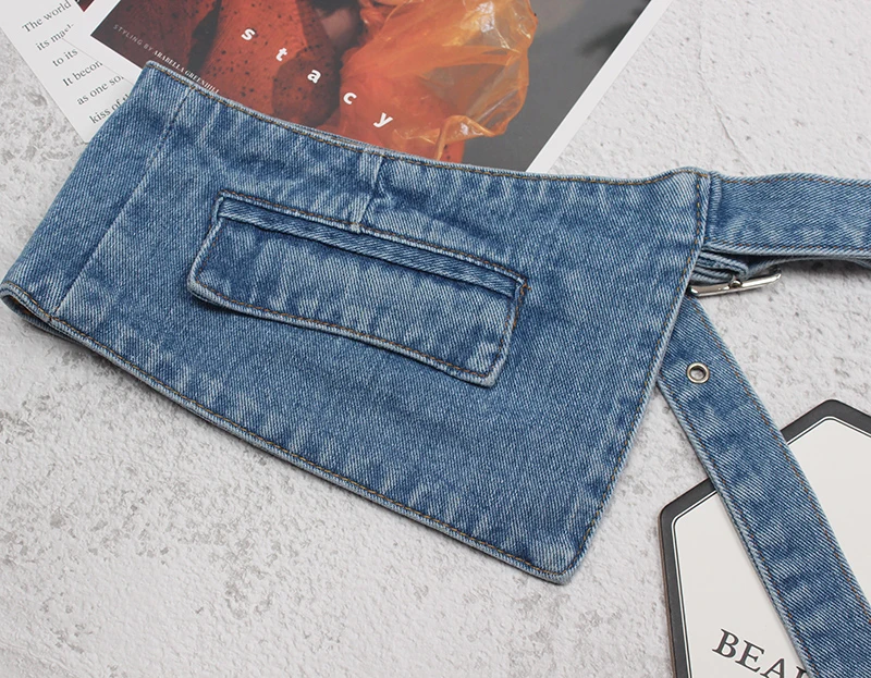 

[EAM] Light Deim Pocket Irregular Split Joint Long Wide Belt Personality Women New Fashion Tide All-match Spring 2021 1Y101