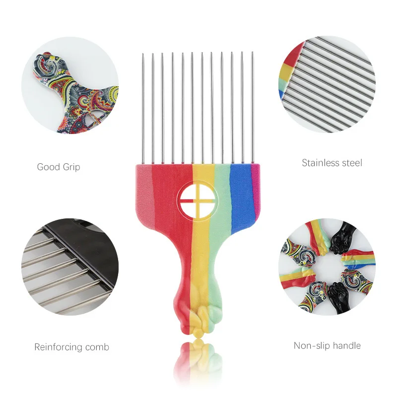 Профессиональный парикмахерский черный кулак афро Металлическая Расческа для