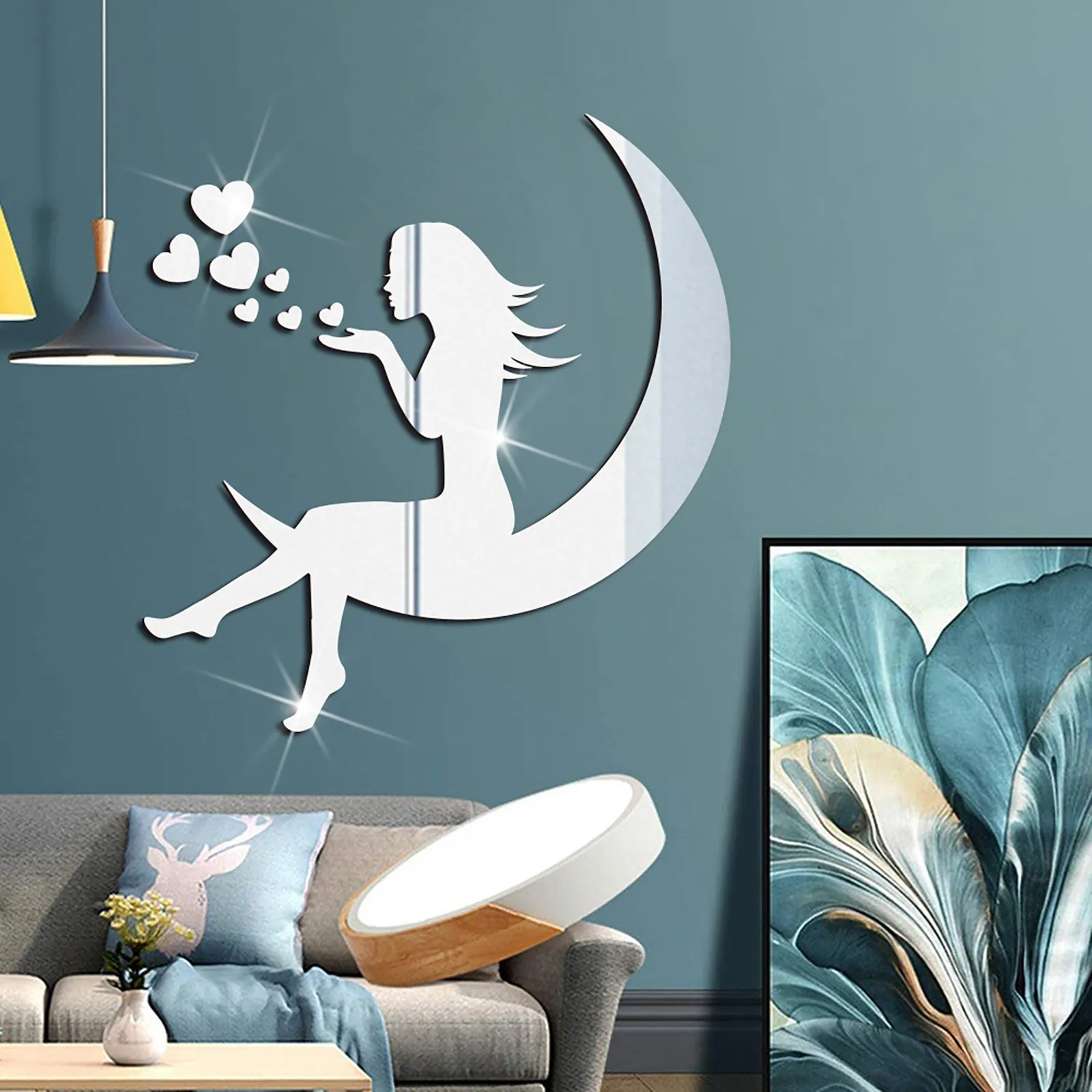 

Girls Moon 3D Mirror Stickers Acrylic Waterproof Self-adhesive Wall Paper DIY Kids Living Room Home Decoration Wall Stickers