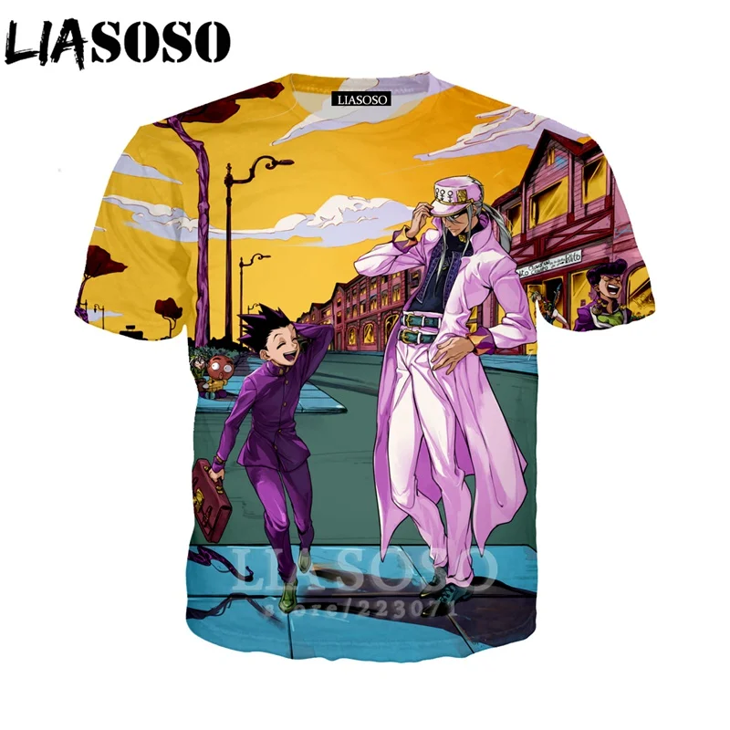 LIASOSO для мужчин женщин Kujo Jotaro Толстовка 3D принт аниме JoJo Необычные Приключения Футболка короткий рукав уличный Топ пуловер A317-07