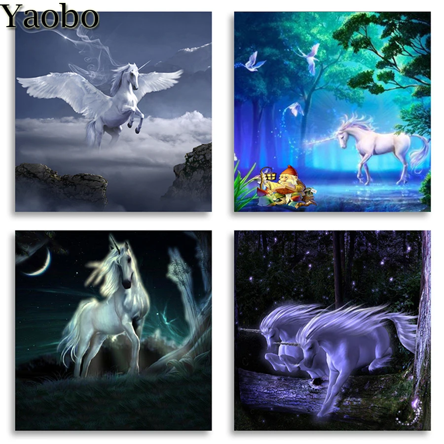 

Алмазная живопись, 4 шт., алмазная вышивка с животными, единорогом, квадратные/круглые пазлы, мозаика, подарки на новый год 2020, украшение