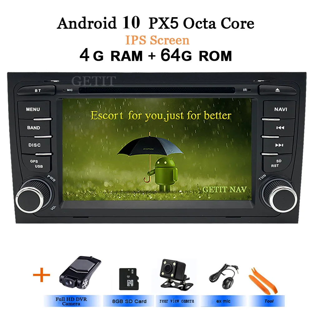 DSP Android 10 автомобильный стерео DVD мультимедийный плеер для Audi A4 S4 RS4 2002-2007 с WiFi BT gps навигацией Радио 7 ''ips экран - Цвет: IPS-4G-Rear-DVR