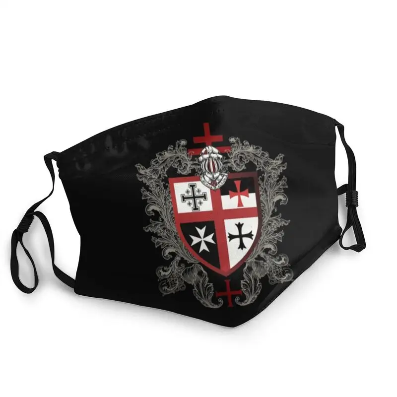 

Non-Disposable Knights Templar Cross Shield Symbol Medieval Emblem Secret Order Face Mask Men Women Anti Haze Respirator Muffle