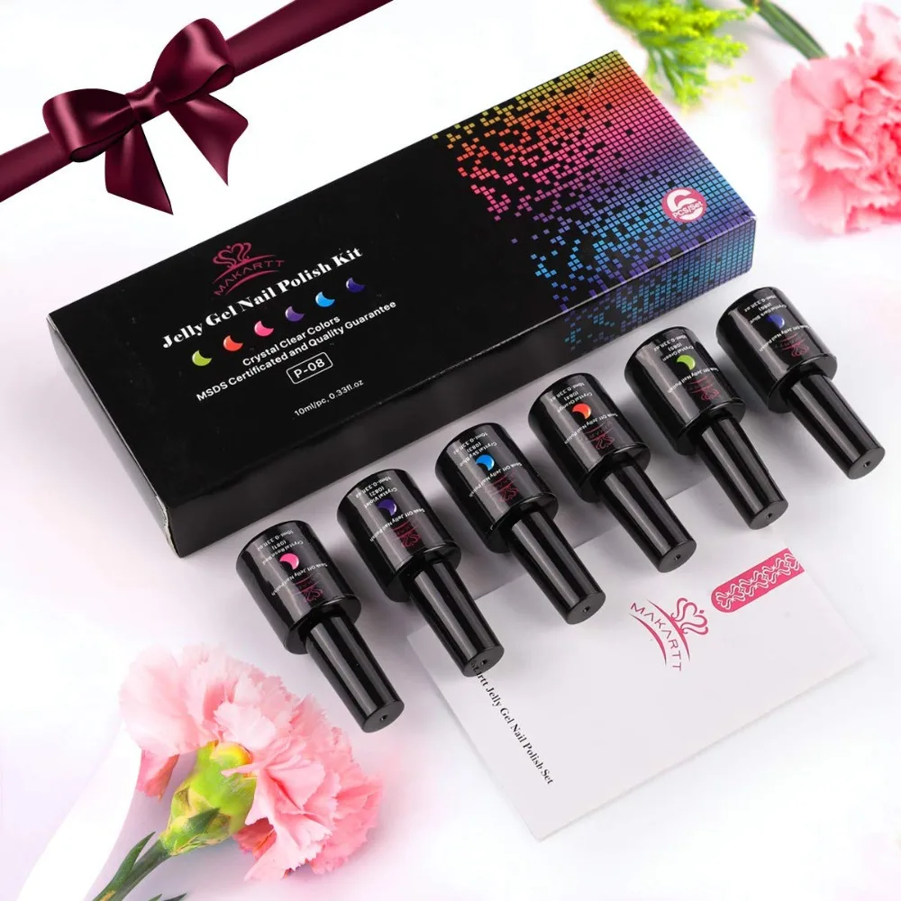 Makartt Гель-лак Crystal Rainbow Jelly набор для ногтей 6 шт. Блестящий стойкий замачивающийся УФ светодиодный Гель-лак для отверждения цветной гель