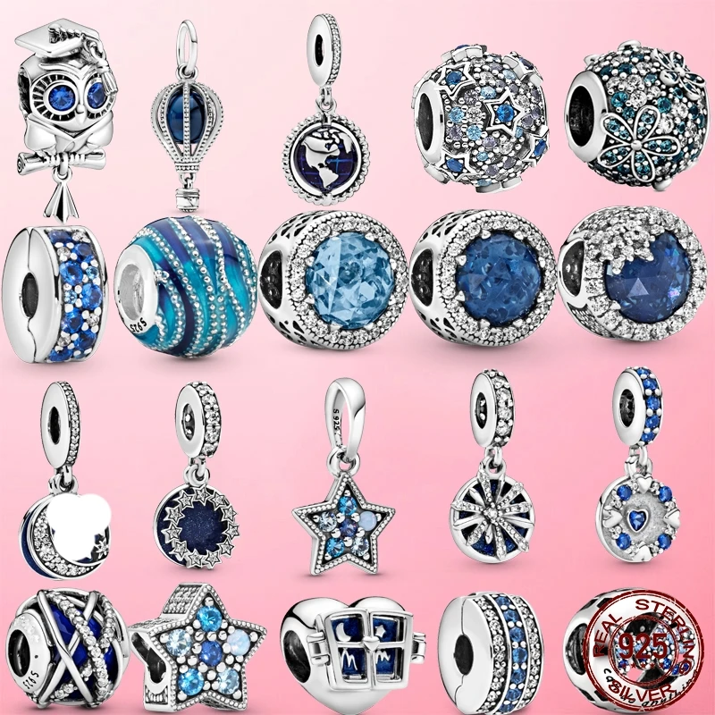 

2020 Hot Original blue sweet night starry sky Bead fit Pandora charms silver S925 beads Bracelet for women diy fashion jewelry