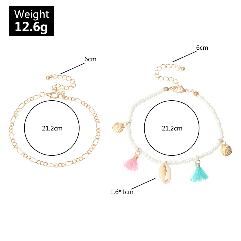 Браслеты на лодыжку женские с натуральной ракушкой анклеты кисточками и белыми