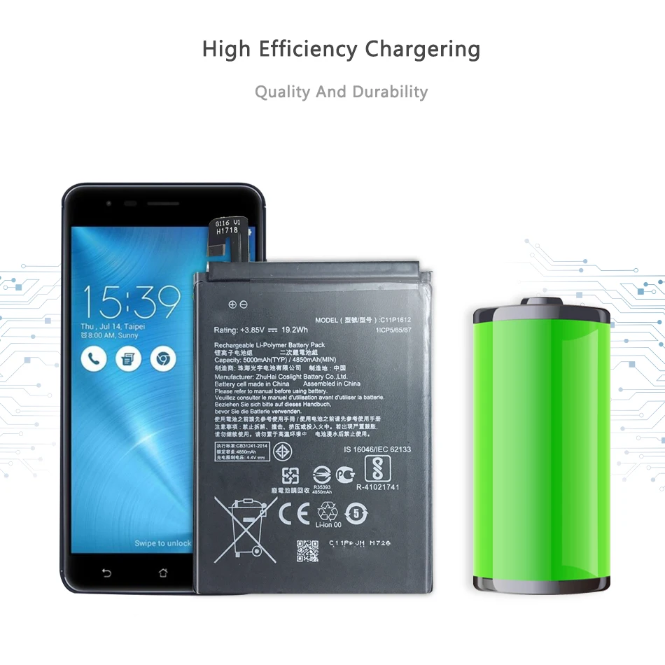 

Mobile Phone Battery For Asus ZE553KL, ZenFone 3 Zoom, ZenFone 3 Zoom Dual SIM LTE, Zenfone 3 Zoom S C11P1612 4850mAh