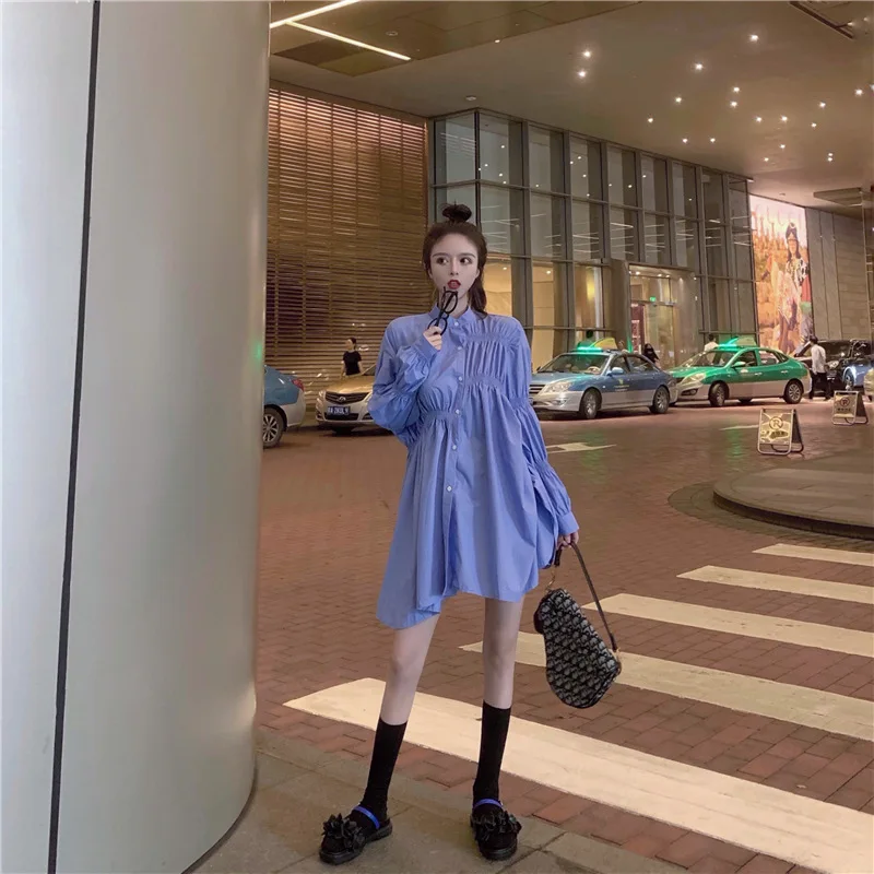 Осень 2020 Новое поступление 3 цвета плиссированная рубашка с длинными рукавами