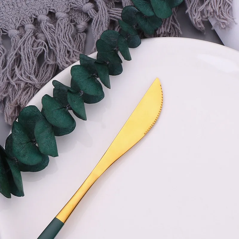 

Golden Stainless Steel Green Gold Cutlery Dinnerware Set Knives Forks Spoons Set Kitchen Cutlery Full Tableware Dinner Set
