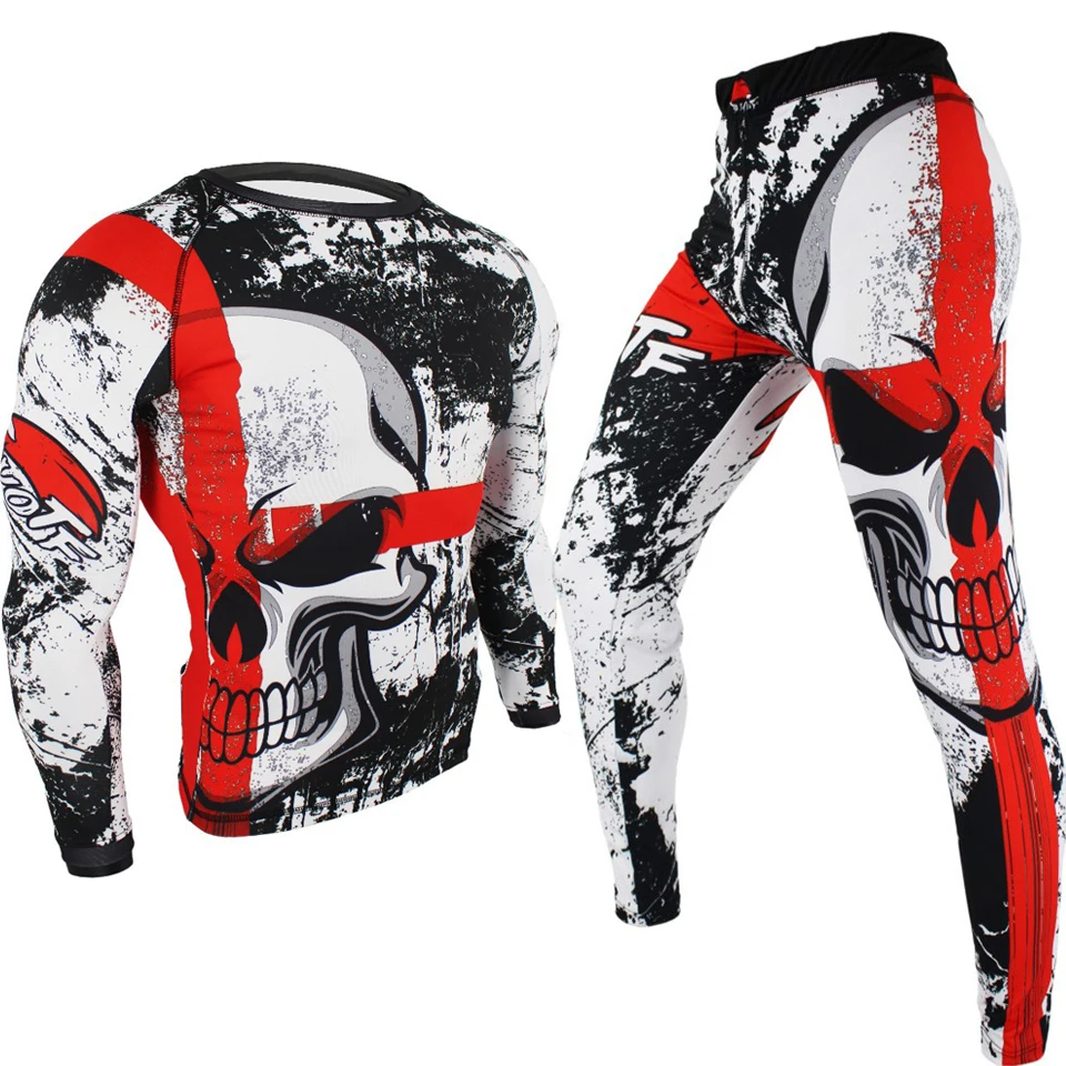 

MMA Rash Guard Jiu Jitsu T-shirt + Pants Set Rashguard for men Tiger Muay Thai Shorts Mma Clothing Compression Boxing Sportsuit