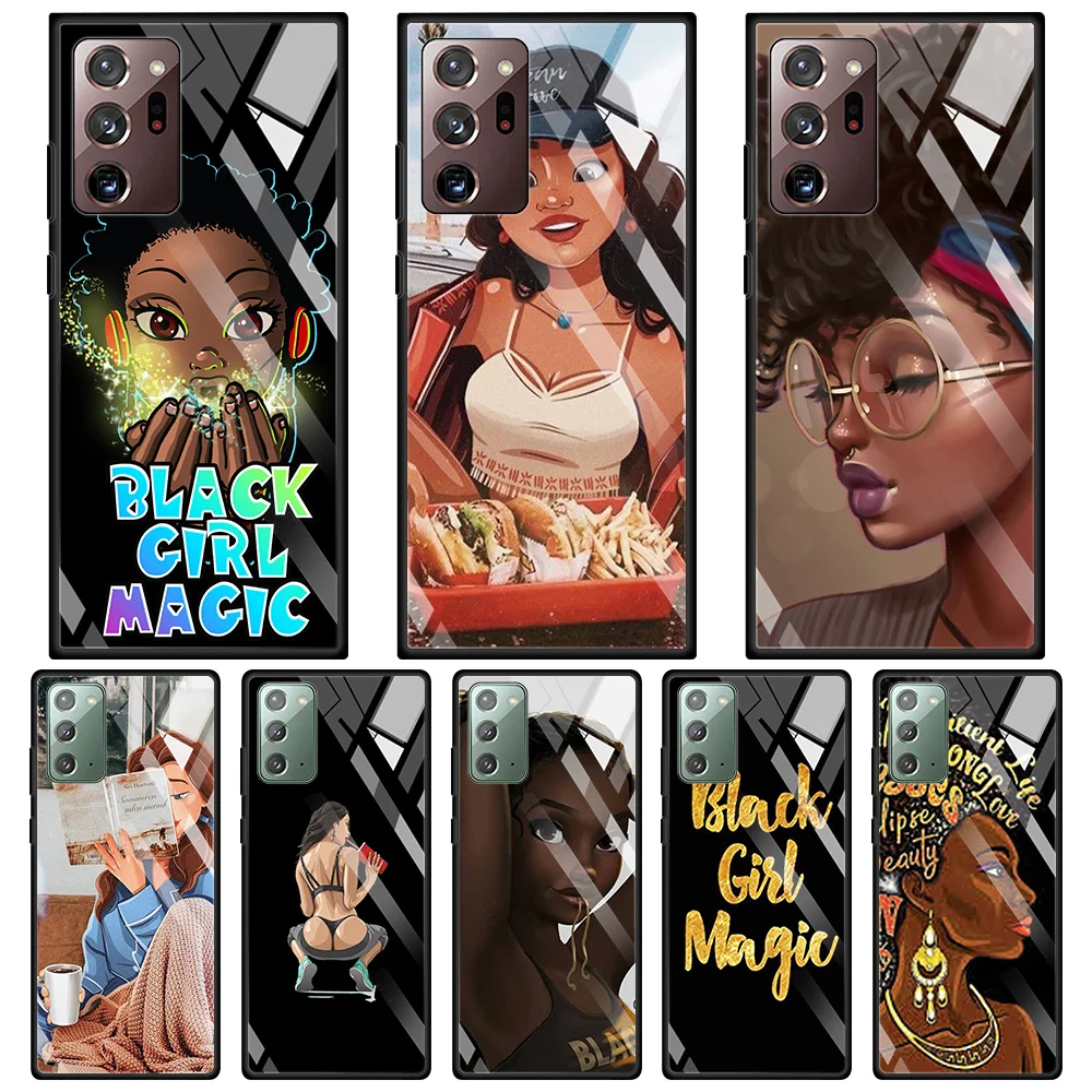 

Beautiful Black Afro Girls Tempered Glass Cases For Samsung Galaxy Note 20 Ultra 10 Plus Lite 5G 9 8 Back Cover Phone Shell