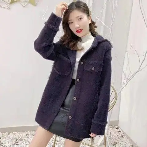 Женский кашемировый вязаный кардиган повседневный Свободный из искусственной