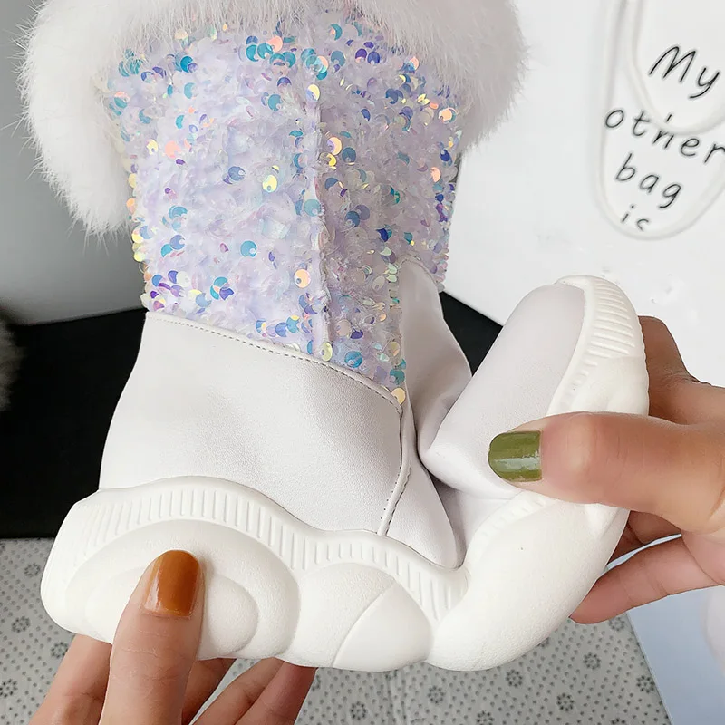 Rimocy/женские белые зимние ботинки женские блестящие ботильоны с меховым