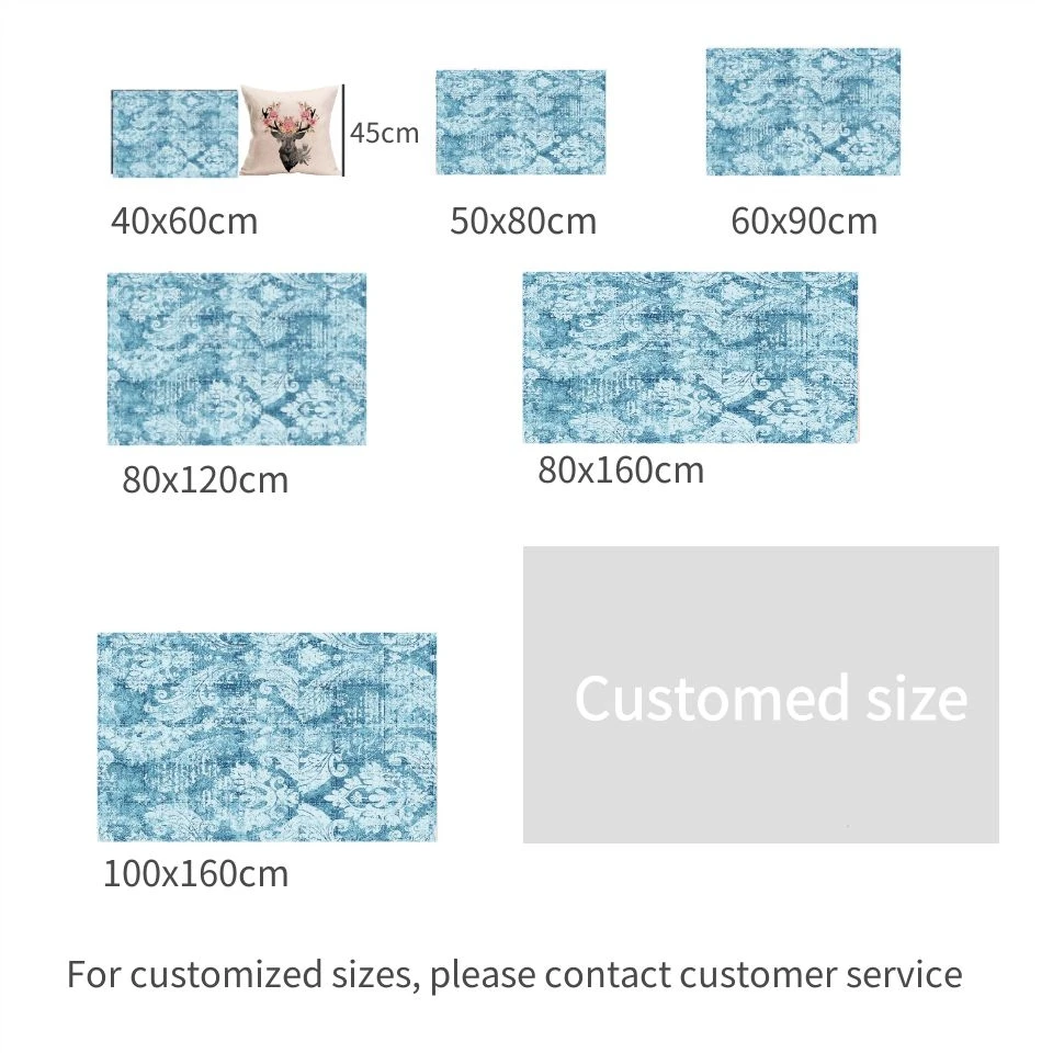 

Vintage Euporean Pattern Carpet Blue For Living Room Simple Anti-slipWashable Bedroom Rug Floor Rug For Kitchen Room Door Mat